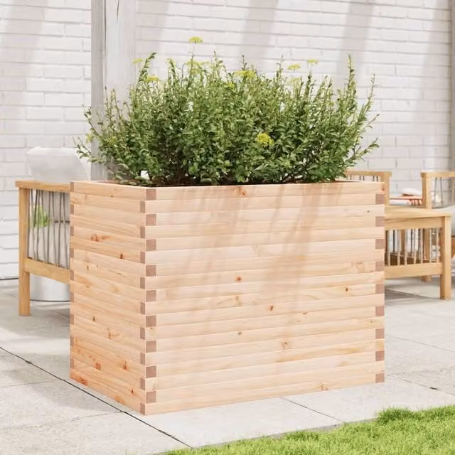 Berkfield Home Beautiful Garden Planter in Beige Wood, W: 90 cm, D: 60 cm, H: 68.5 cm – 1