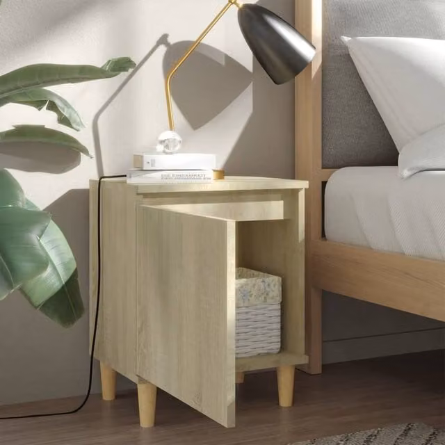 Berkfield Home Set of 2 Sturdy Bed Cabinets in Sonoma Oak with Solid Wood Legs, W/D/H: 40 x 30 x 50 cm