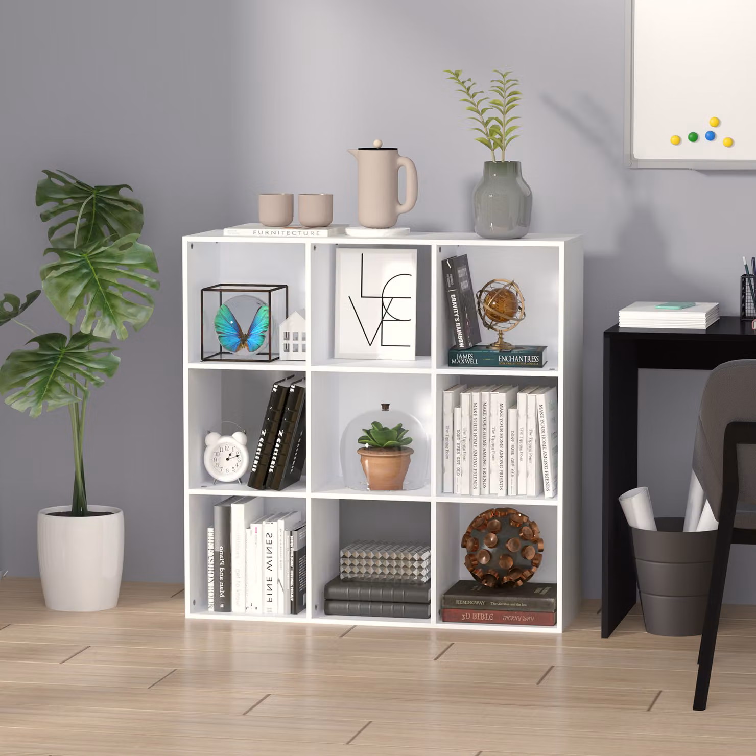 HOMCOM 3-Tier 9-Cube Storage Unit and Bookcase Organiser in White MDF for Home or Office – 2