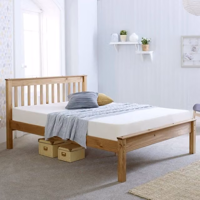 RELAXByAMani Chester Solid Pine Wooden Bed in Brown, W/D/H: 180 x 200 cm