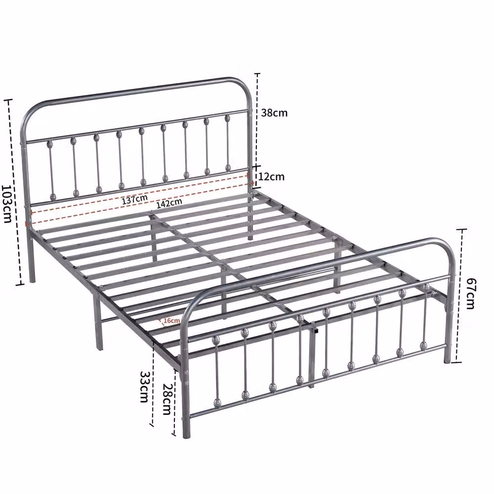 SquareBoxx Amelia Double Metal Spindle Design Bed Frame in Silver, W/D/H: 140 x 200 cm – 2