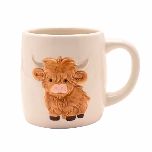 Widdop and Co Country Living Highland Cow Ceramic Mug in White and Brown – 1