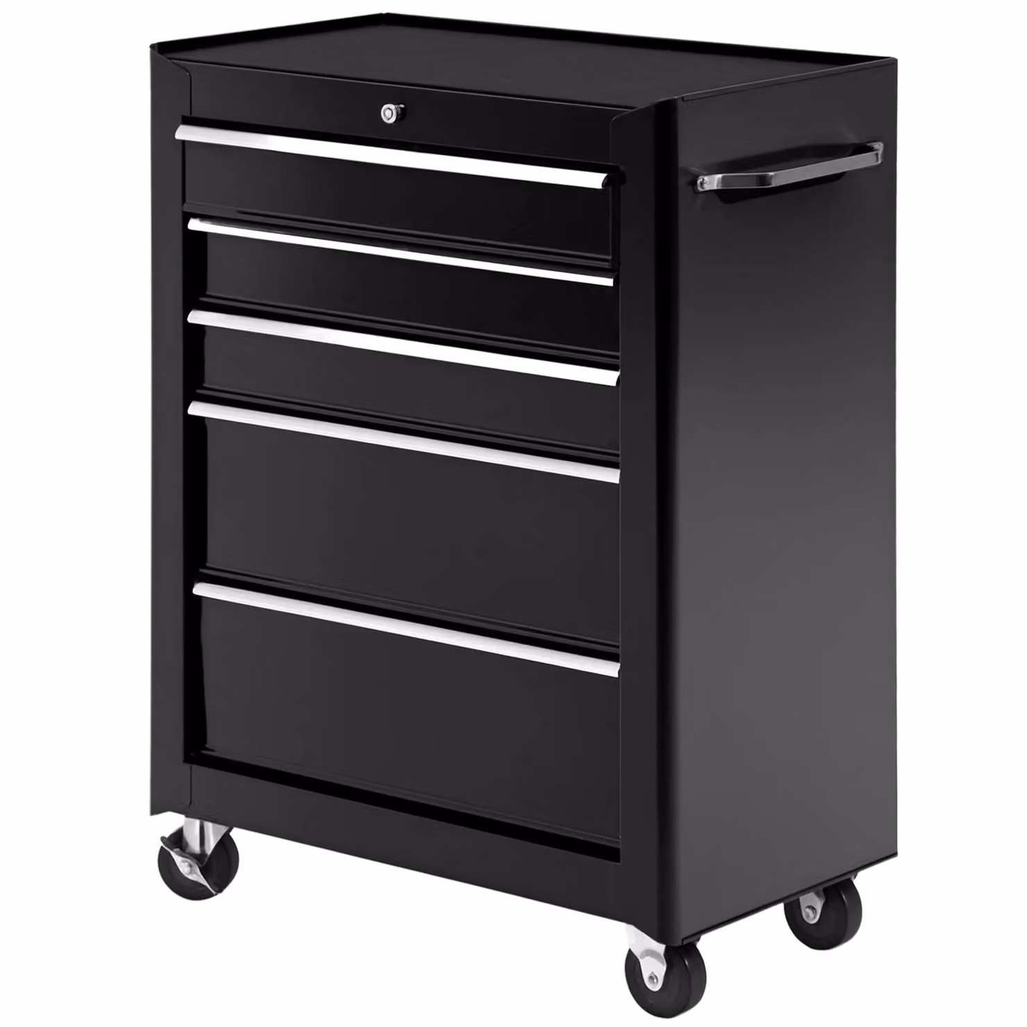 HOMCOM Lockable Steel 5-Drawer Tool Storage Cabinet with Wheels in Black – 2