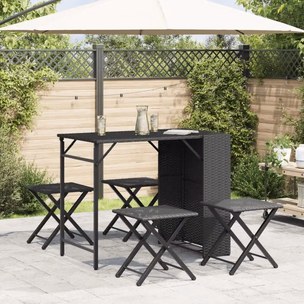 Berkfield Home 5 Piece Foldable Garden Dining Set in Black Poly Rattan – 3
