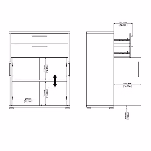 Furniture To Go Prima Oak Effect Bookcase with 1 Shelf, 2 Drawers and 2 Doors, Brown, W/D/H: 40.1 x 49.5 x 113.39 cm – 2