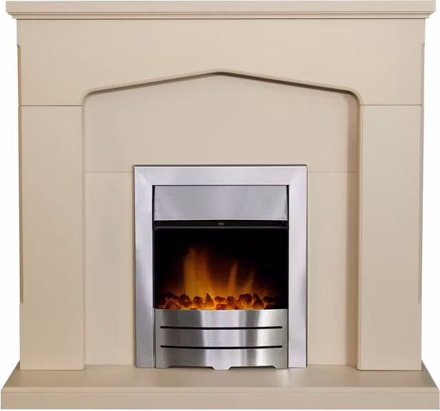 Adam Fires & Fireplaces Cotswold Stone Effect Fireplace in Cream with Colorado Brushed Steel Electric Fire