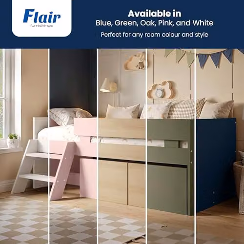Flair Furnishings Logan Kids Single Low Sleeper Bed with Storage Drawers, Blue – 4
