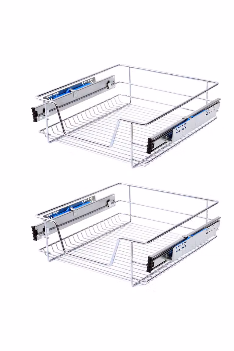 Living and Home 2 Piece Metal Sliding Kitchen Cabinet Pull Out Wire Basket Organiser in Silver, Small