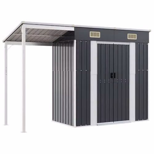 vidaXL Steel Garden Shed with Extended Pent Roof in Anthracite, W: 277 cm, D: 107 cm, H: 181 cm – 1