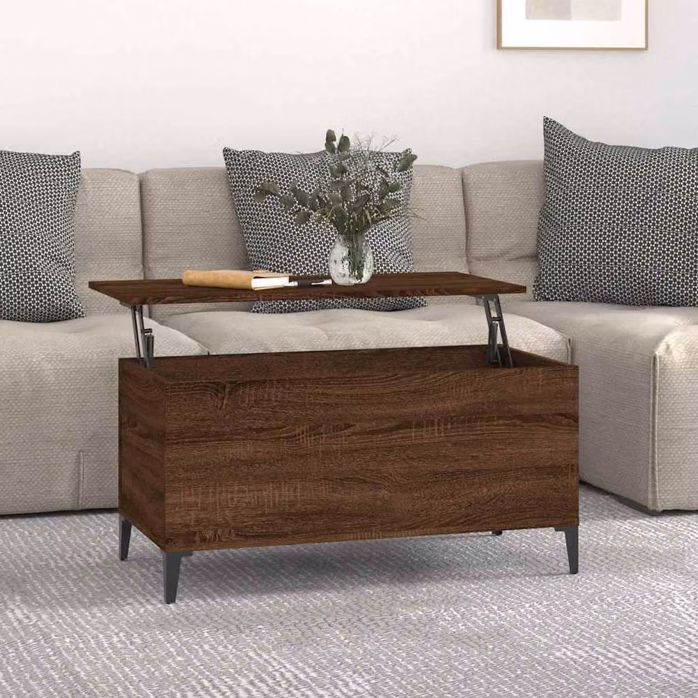 Berkfield Home Brown Oak Coffee Table with Lift Mechanism, W: 90 cm, D: 44.5 cm, H: 45 cm – 2