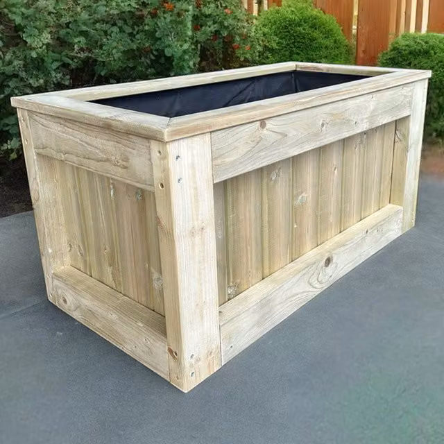 Bespoke Outdoor Wooden Timber Planter Tub in Brown and Yellow, W: 180 cm, D: 40 cm