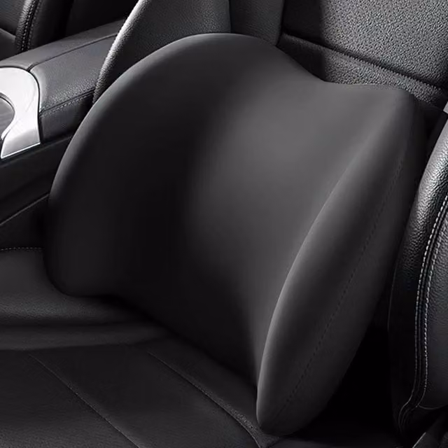 VOGREX Black Contoured Memory Foam Lumbar Support Cushion for Car, Office or Wheelchair with Removable Machine Washable Knit Cover
