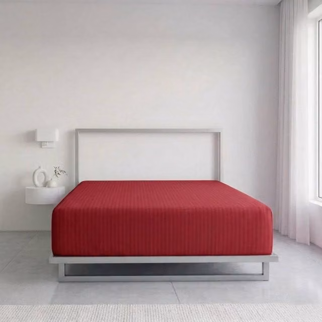Snug City Red Satin Stripe T250 Cotton Rich Extra Deep 30cm Fitted Sheet, Super King (200 x 200 cm)