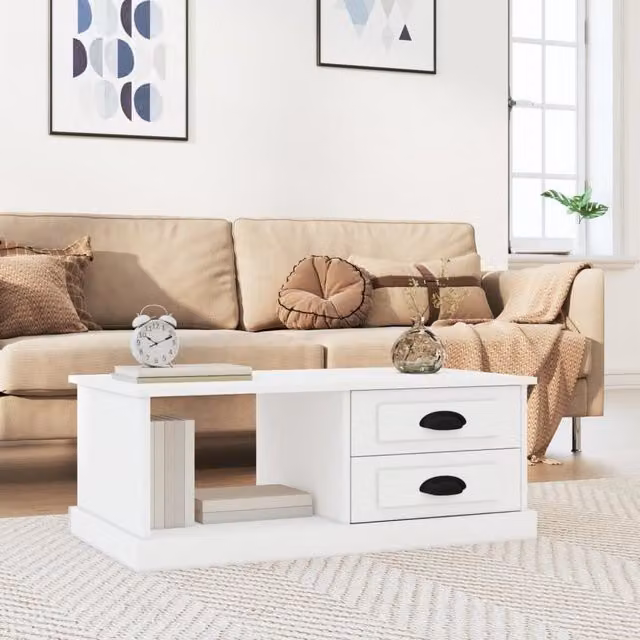 Berkfield Home White Modern Rectangular Coffee Table W/D/H: 90 x 50 x 35 cm