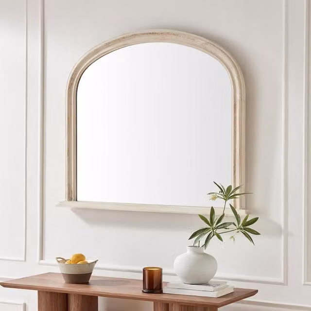 FurnitureboxUK Cecily Whitewash Wood Large Arch Overmantle Mirror in White W: 110 cm, H: 90 cm – 1