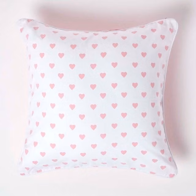 Homescapes Cotton Stars Cushion Cover, Pink and White, W/D/H: 60 x 60 x 1 cm