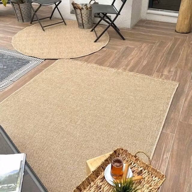 THE RUGS Jute-Look Square Dots Design Outdoor Rug in Beige Nature, W/D/H: 200 x 290 cm