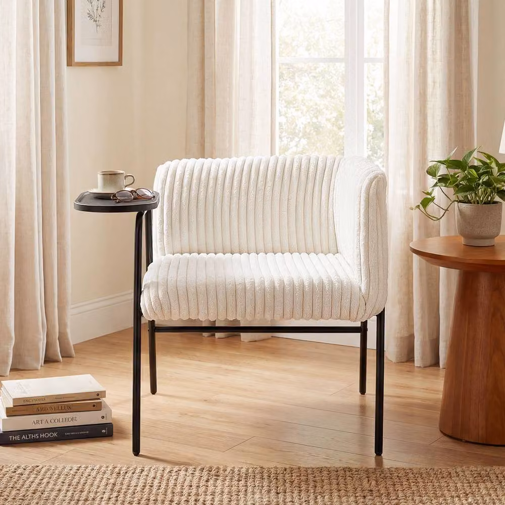 Costway Modern Corduroy Upholstered Accent Armchair in White – 2
