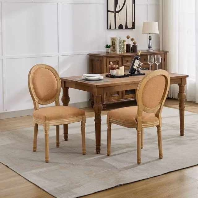 HomeTouch Set of 2 French Style Linen Fabric Kitchen and Dining Chairs in Light Brown – 1