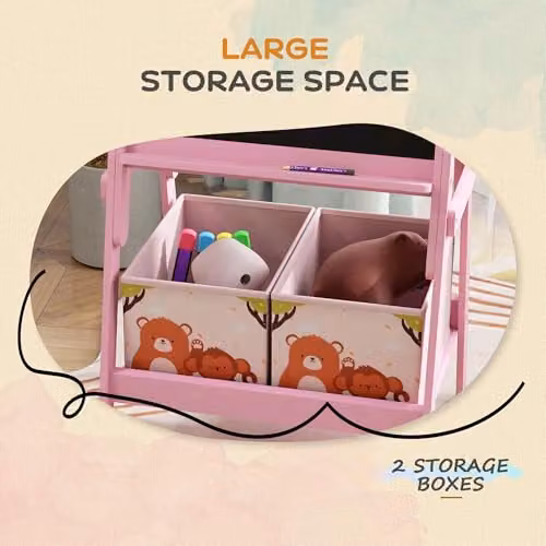 AIYAPLAY 2 in 1 Kids Easel with Whiteboard, Chalkboard and Storage Boxes, Pink – 3