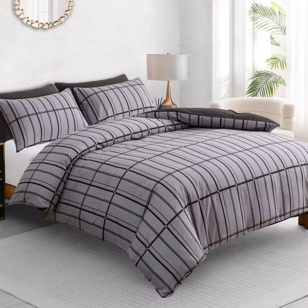 Pamposh Reversible Microfibre Duvet Cover and Pillowcase Set in Grey, Double Size (140 x 200 cm) – 2