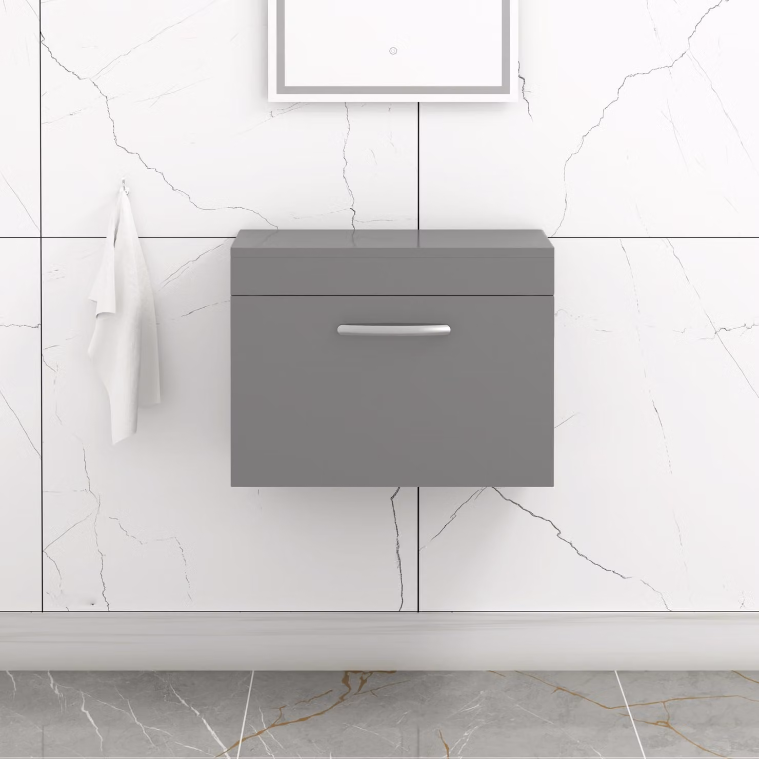 Royal Bathrooms Turin Wall Hung Glossy Grey Bathroom Vanity Unit with 1 Drawer