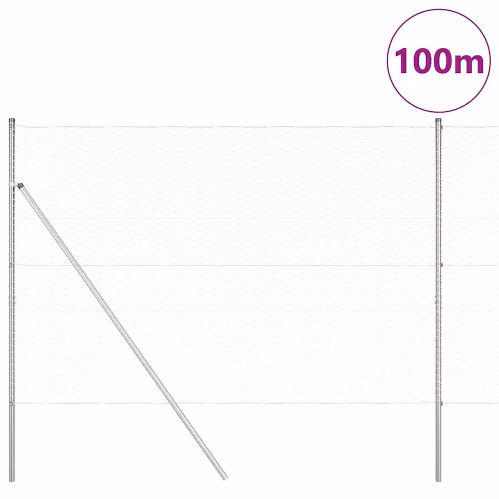 Berkfield Home Silver Galvanised Steel Hexagon Fence, W/H: 100 x 1.6 m – 2