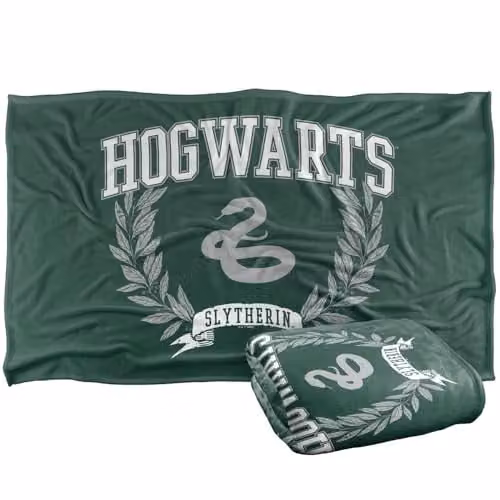 Warner Bros. Harry Potter Slytherin Hogwarts Leaves Super Soft Fleece Throw Blanket, Multicolour, W: 91.44 cm x D: 147 cm – 1