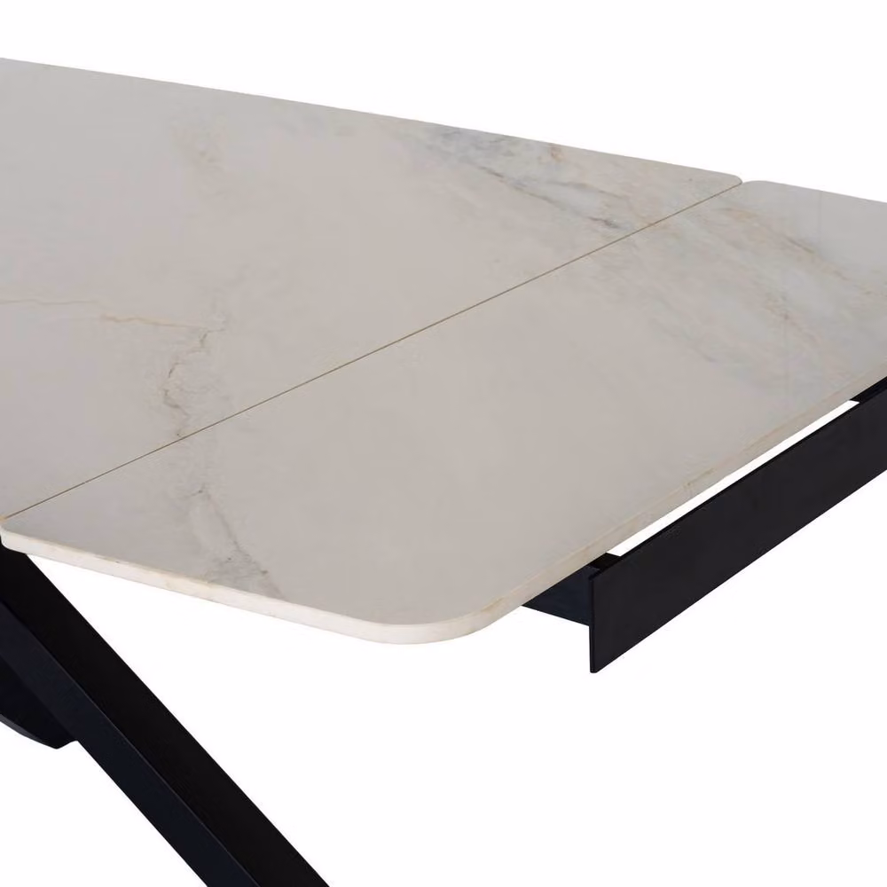 Lemon Pavilion Furniture and Decor Romanby Stone Extending Dining Table in White, W: 210 cm, D: 90 cm, H: 76 cm – 3