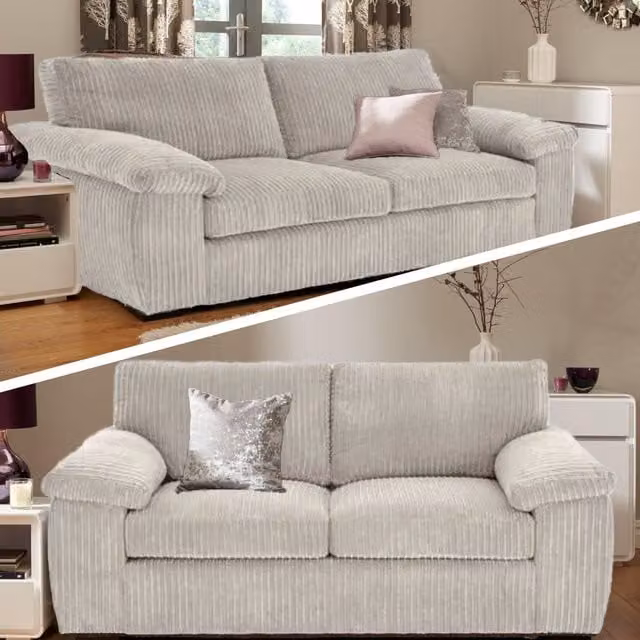 SquareBoxx Capri Jumbo Cord Sofa Set, 3+2 Seater in Beige Striped Upholstery – 1