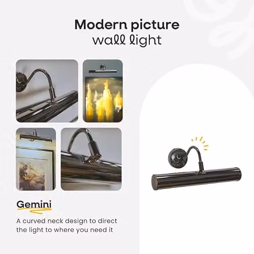 MiniSun Gemini Adjustable Black and Chrome Mains Powered Twin Picture Wall Light – 2