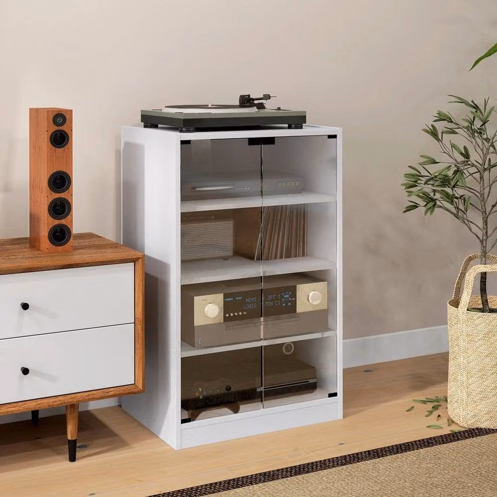 FORGEVIO 4-Tier Hi-Fi Stand with Adjustable Shelves in White, W/D/H: 54.0 x 40.0 x 91.0 cm – 4