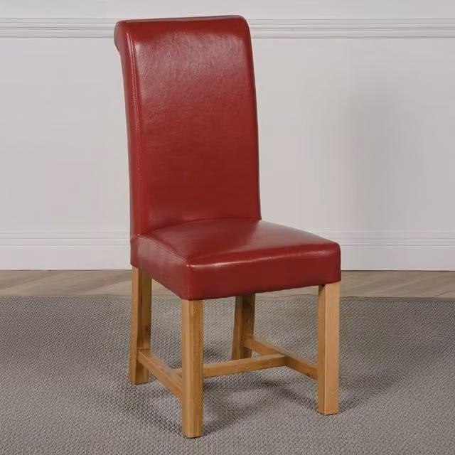 Thats Furniture Washington Red Synthetic Leather Dining Chairs with Oak Wood Frame