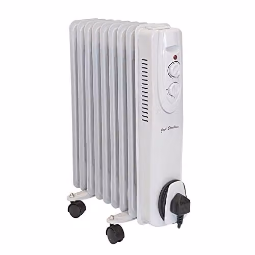 Jack Stonehouse 2000W Oil Filled Radiator, Freestanding Electric Heater with Thermostat and Overheat Protection, White or Grey