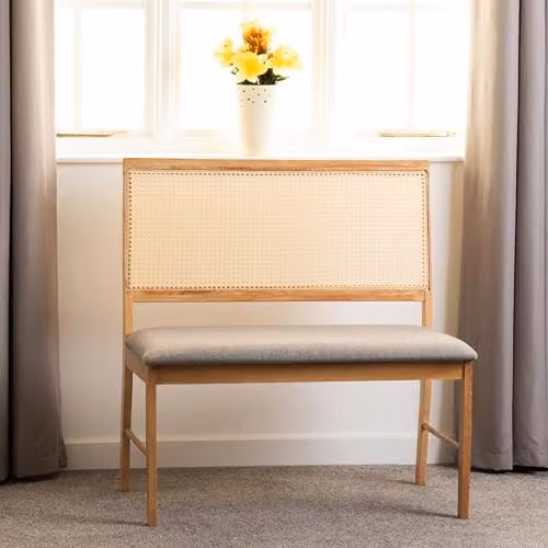 Seconique Ellis Rattan and Wood Dining Bench in Brown and Grey – 2