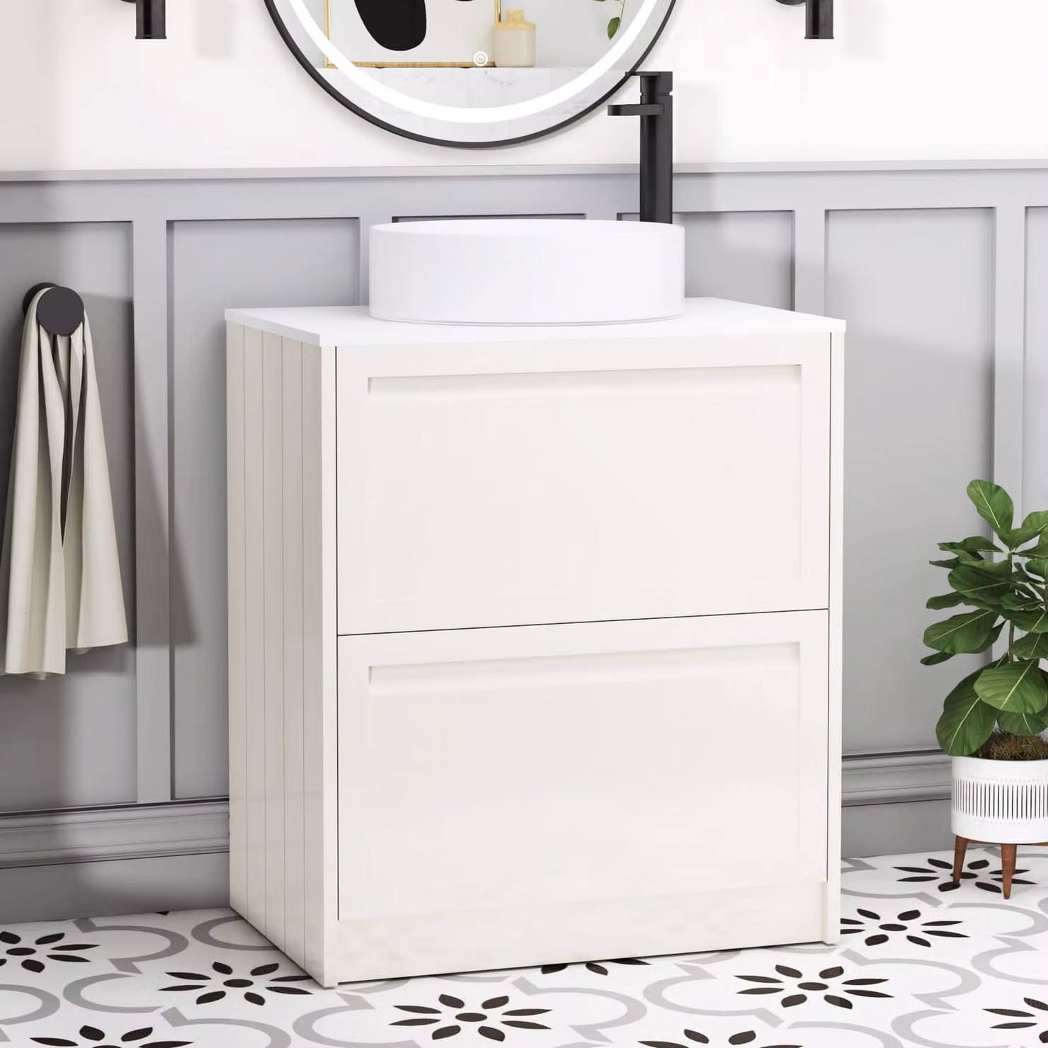 Royal Bathrooms Elmore Classic White Floor Standing Vanity Unit with 2 Drawers and Art Basin
