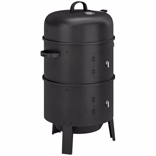 Outsunny 3-in-1 Vertical Charcoal Smoker with Thermometer and 2 Grill Grates, Black