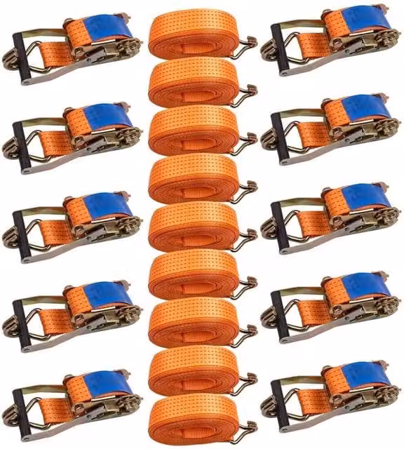 Nordara 10-Pack Heavy Duty Orange Ratchet Tie Down Straps, 50mm x 10m, 5 Tonne Capacity