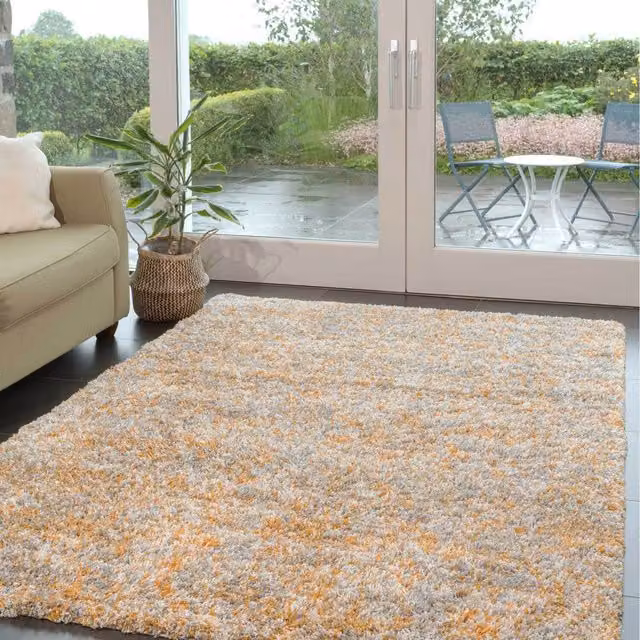 The Rug House Soft Mottled Shaggy Area Rug in Yellow and Multicolour, W: 170 cm, D: 120 cm
