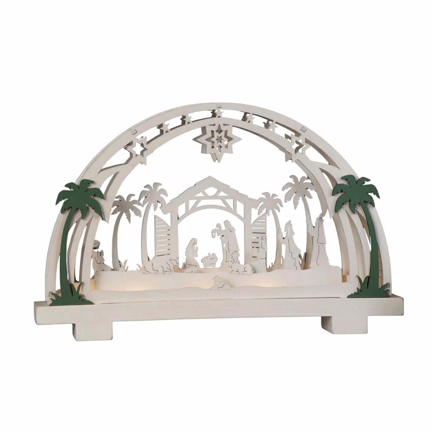 Samuel Alexander Beige Wooden Arch Nativity Scene Christmas Decoration with Warm White LED, 20 cm – 3