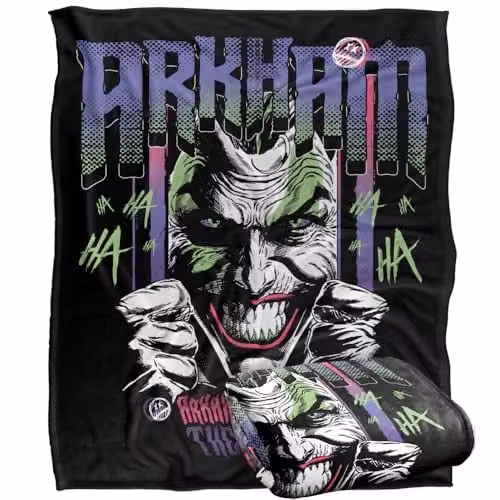LOGOVISION Batman Joker Arkham Haha Super Soft Silky Touch Fleece Throw Blanket, Multicolour, W: 152.4 cm x D: 127 cm – 1