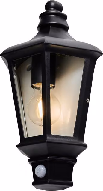 Litecraft Perry Black Outdoor Half Lantern Wall Light with PIR Motion Sensor