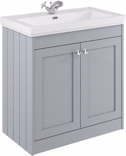 Balterley 800mm Floor Standing 2 Door Unit and Classic Basin with 1 Tap Hole in Satin Grey – 1