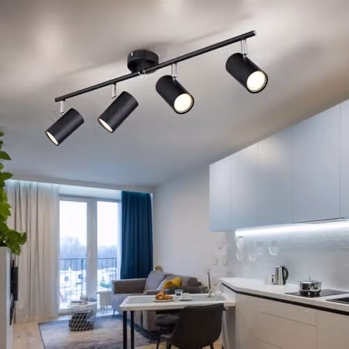 Globo Lighting Allvi Modern Ceiling Spotlight Bar in Black with 4x GU10 Adjustable Lamps, W: 60 cm – 3