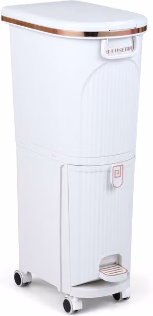 Costway White Plastic Kitchen Pedal Trash Can with Lid, 43 l