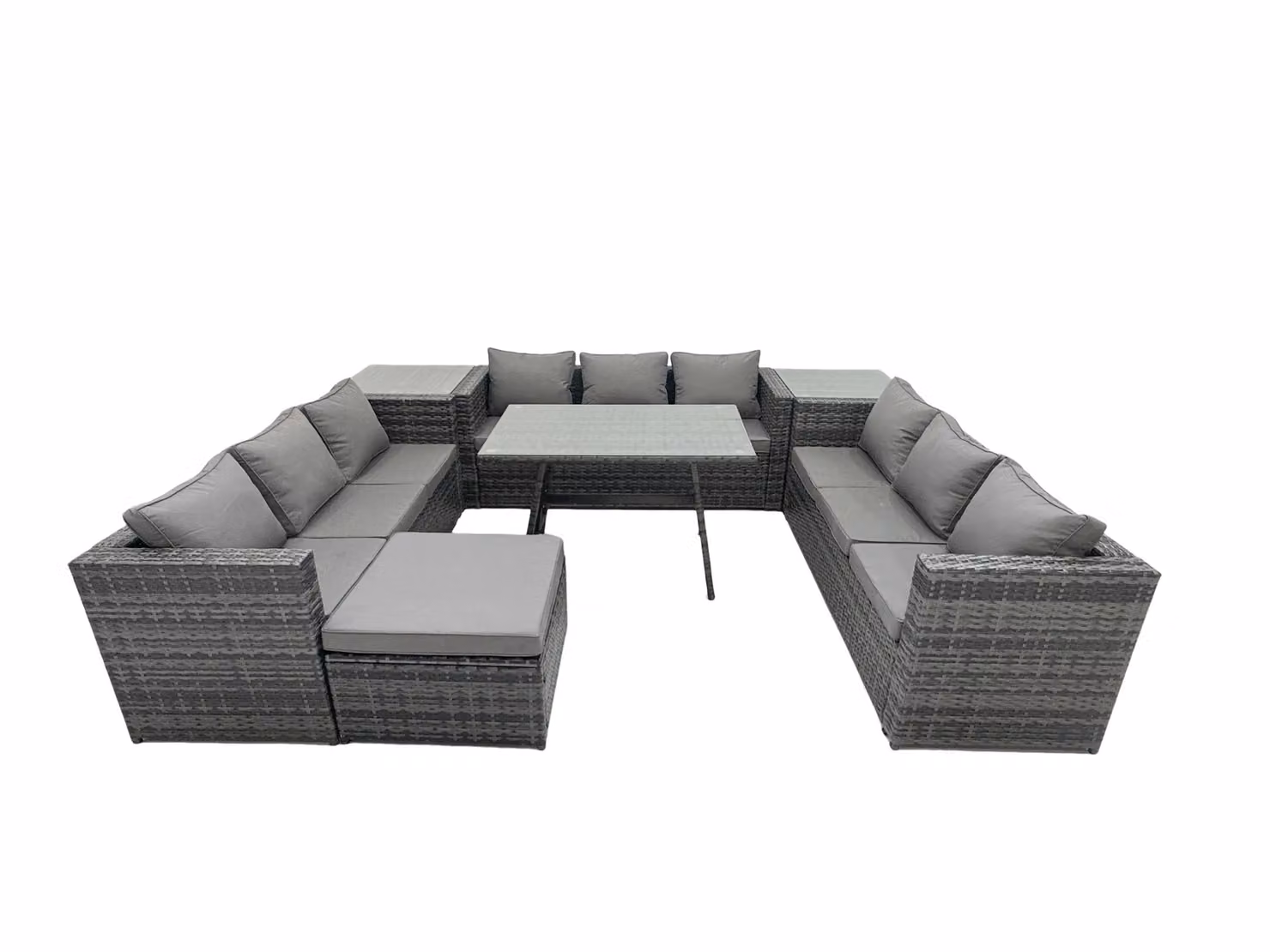 Fimous 10 Seater Dark Grey PE Rattan Outdoor Lounge and Dining Set with Dining Table and Side Tables – 2