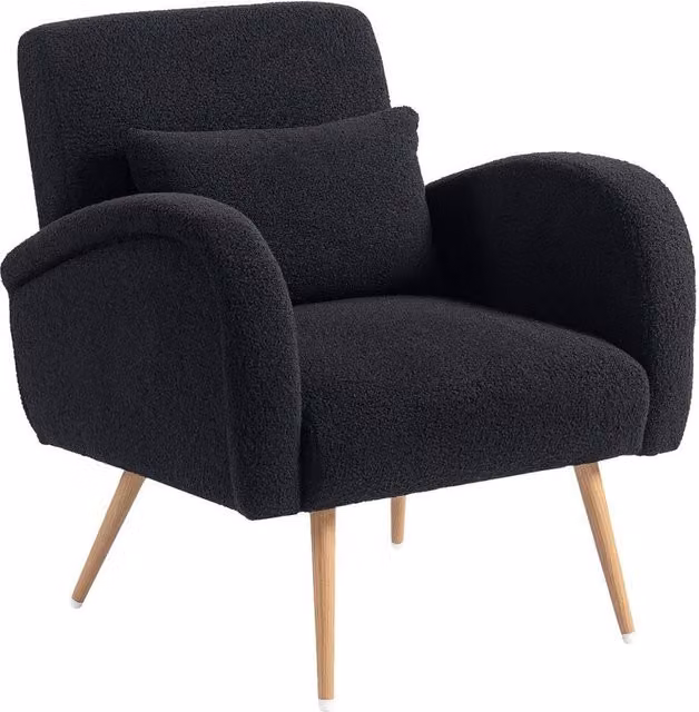 NESTLUNE Black Bouclé Fabric Upholstered Tub Accent Chair with Armrests