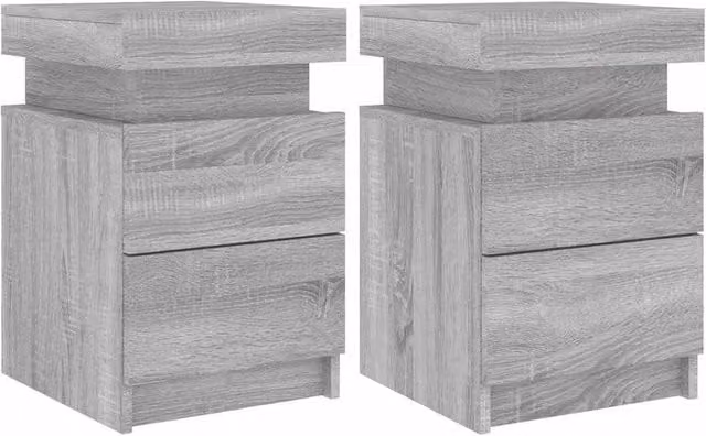 Berkfield Home Set of 2 Grey Sonoma Bedside Cabinets with Integrated LED Lights, W/D/H: 35 x 39 x 55 cm – 1