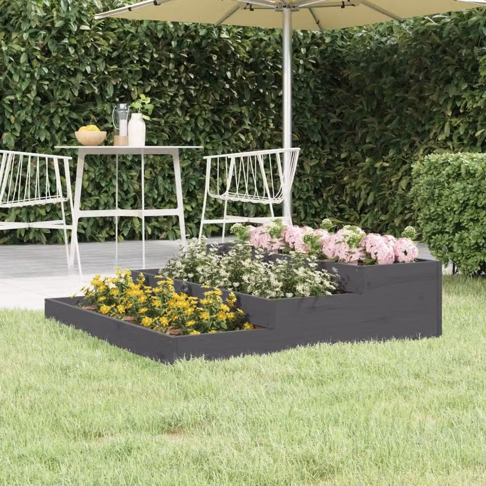 Berkfield Home Grey Solid Wood Pine Planter W/D/H: 107 x 107 x 27 cm – 2
