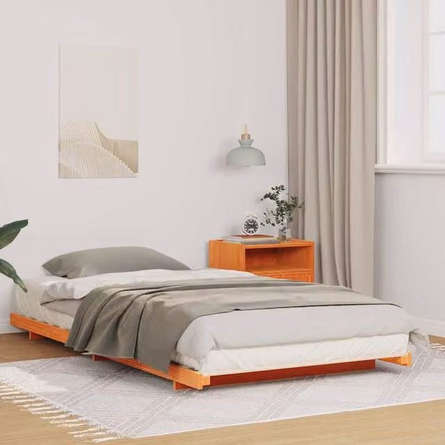 Berkfield Home Solid Pine Wood Bed Frame in Wax Brown, W/D/H: 90 x 220 x 10 cm – 1